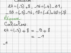 Exercice13 sur le cours des nombres décimaux relatifs produit et quotient 1er Ac