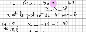 Exercice14 sur le cours des nombres décimaux relatifs produit et quotient 1er Ac