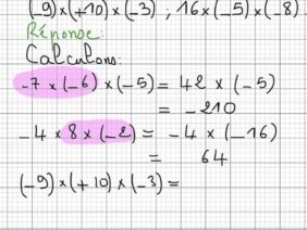 Exercice7 sur le cours des nombres décimaux relatifs produit et quotient 1er Ac