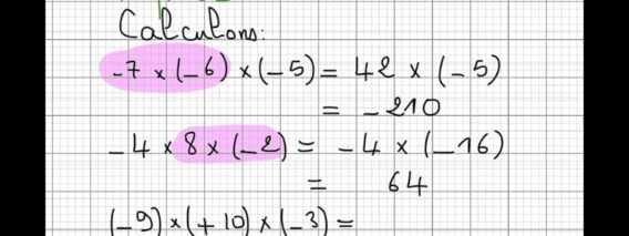Exercice7 sur le cours des nombres décimaux relatifs produit et quotient 1er Ac