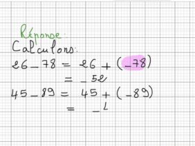 Exercice9 sur le cours des nombres décimaux relatifs  somme et différence 1er AC